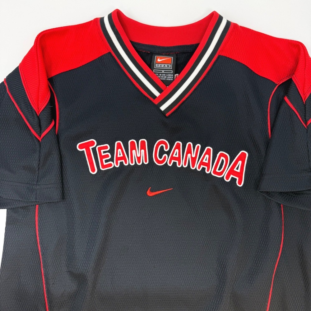 Nike Team Canada Hockey Jersey Youth Medium 12/14 Black Red Short Sleeve Mesh